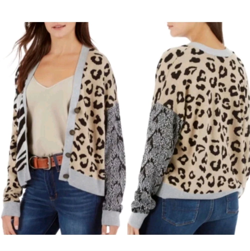 Peyton Primrose Animal Print Cardigan Size S NEW